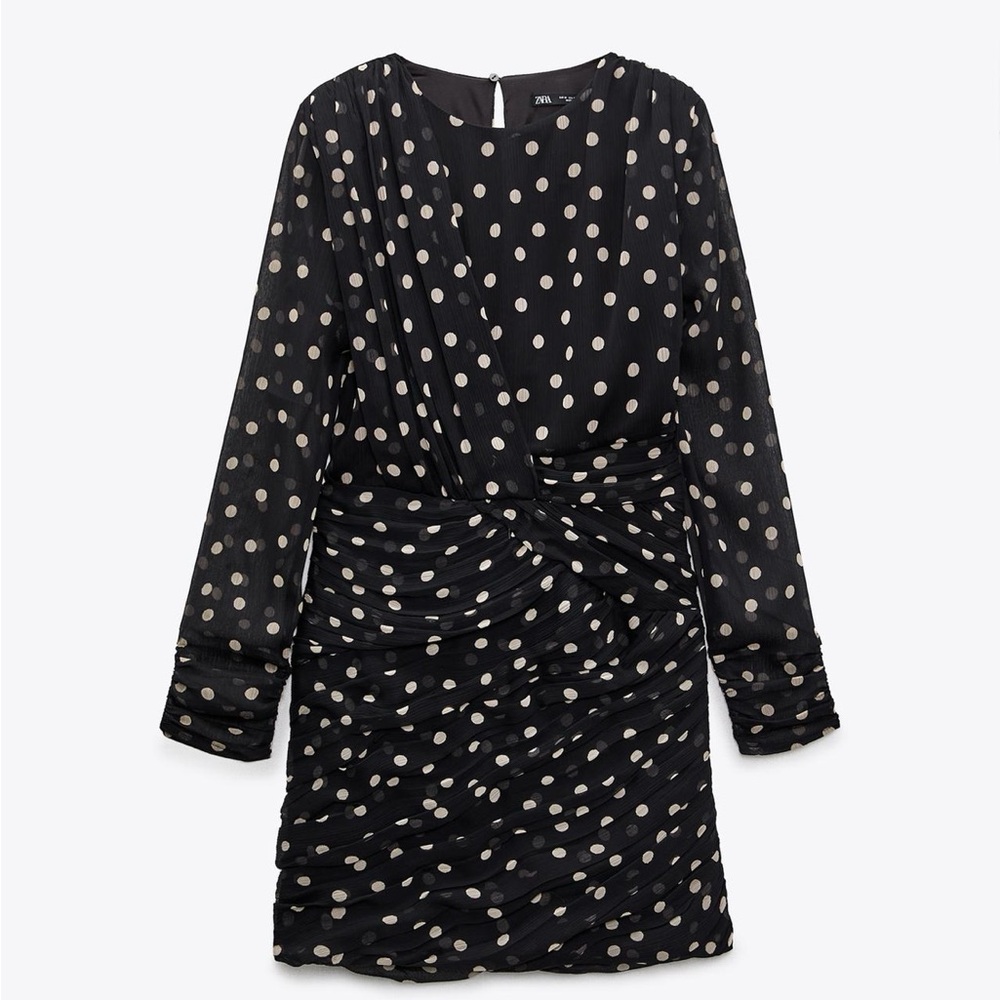 Zara Black and White Ruched Wrap Dress